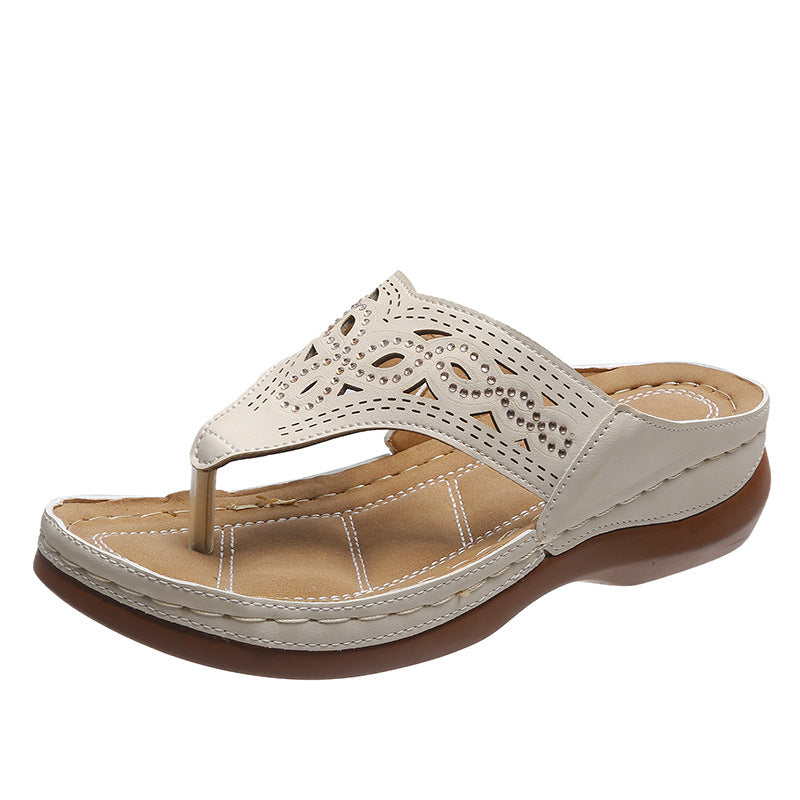 Hollow Rhinestone Muffin Bottom Thong Women Wear Beach Sandals And Slippers